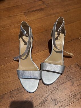 Naturalizer Silver Ankle-Strap Heeled Sandals